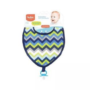 Babador Zig Zag C/Prendedor De Chupeta Azul - Buba