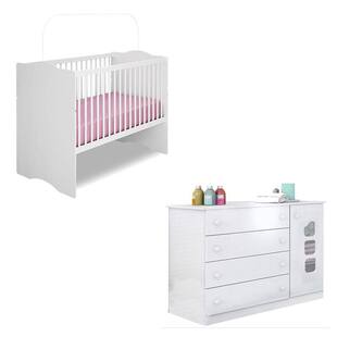 Berço Alegria e Cômoda Infantil Lívia Branco Brilho - Phoenix - Phoenix Baby