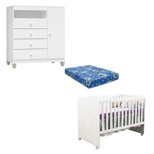 Berço Americano Gabi com Colchão e Cômoda Infantil Ternura Baby Branco Brilho - Incorplac