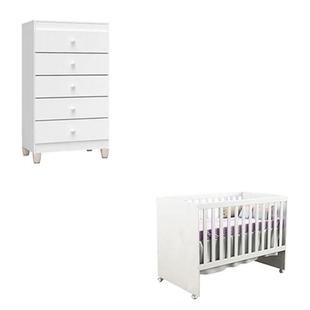 Berço Americano Gabi e Cômoda Gaveteiro Ternura Baby Branco Brilho - Incorplac