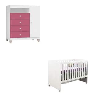 Berço Americano Gabi e Cômoda Infantil Ternura Baby Branco Rosa - Incorplac