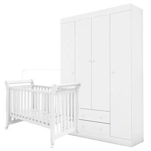Berço Xodó Fiorello e Guarda Roupa Helena Phoenix Cor Branco Brilho