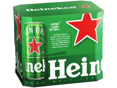 Cerveja Heineken Puro Malte Lager Premium - 6 Unidades Lata 250ml
