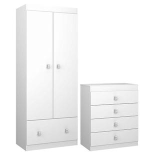 Cômoda e Guarda Roupa Infantil Satriani Branco Brilho - Móveis Estrela - Moveis Estrela