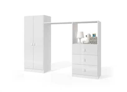 Conjunto Infantil com Roupeiro e Cômoda Integrados BB 700 Branco Completa Móveis