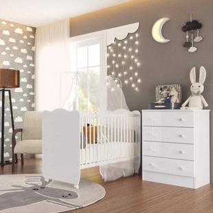 Conjunto para Quarto de Bebê com Berço e Cômoda Alice Siena Móveis Branco