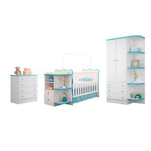 Conjunto Para Quarto Infantil 3 Peças Berço Cômoda Roupeiro - Qmovi