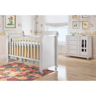 Conjunto Quarto de Bebê Fraldário Ariel e Berço Mirelle Carolina Baby Branco