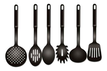 Conjunto Utensílios Cozinha Nylon 6 Peças Preto Resistente – Fiel Mix