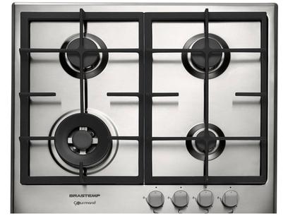 Cooktops em Promoção Cooktop 4 Bocas Brastemp Gourmand BDK60 Inox – à Gás Natural e GLP Acendimento Superautomático