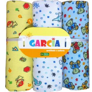 Cueiro Flanelado Garcia Baby - 3 Peças Menino - Almofadas Garcia