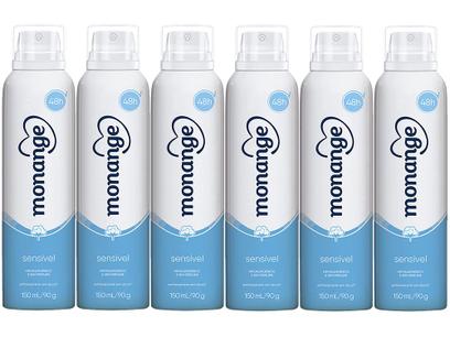 Desodorante Monange Antitranspirante Aerosol – Feminino Sensível 150ml 6 Unidades