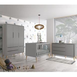 Dormitório Théo Retrô Com Guarda Roupa + Cômoda + Berço - Reller