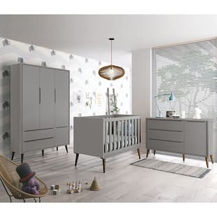Dormitório Théo Retrô Com Guarda Roupa + Cômoda + Berço - Reller