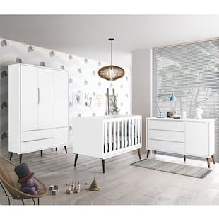 Dormitório Théo Retrô Com Guarda Roupa + Cômoda + Berço - Reller