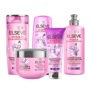 Elséve Hidra Hialurônico Kit – Shampoo + Condicionador + Creme de Pentear + Máscara + Creme Noturno – Elseve