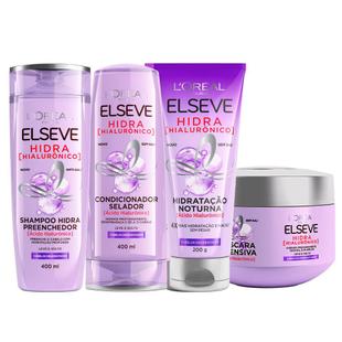 Elséve Hidra Hialurônico Kit – Shampoo + Condicionador + Máscara + Creme Noturno – Elseve
