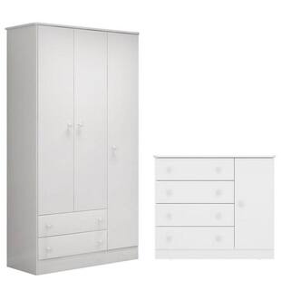 Guarda Roupa 2617 e Cômoda Infantil 2561 Doce Sonho Branco Brilho Qmovi