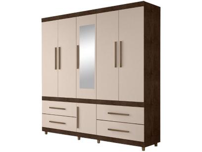 Guarda-roupa Casal com Espelho 6 Portas 4 Gavetas – Araplac Viseu Glass – Marrom