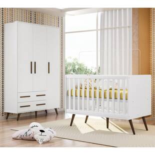 Guarda Roupa E Berço Retrô Branco 2857X2909X5 Qmovi Branco