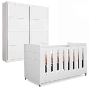 Guarda Roupa Infantil com Berço Branco Acetinado Planet Baby