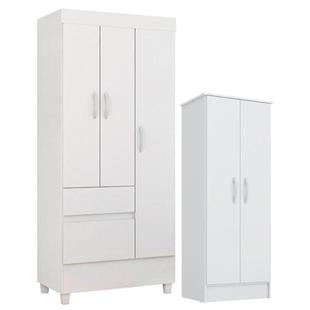 Guarda Roupa Infantil Wind e Armário Multiuso Viena Branco Brilho - Demóbile - Demobile