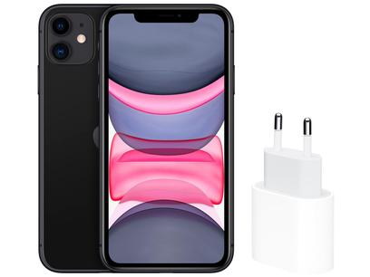 iPhone 11 Apple 64GB Preto 6,1” 12MP - iOS + Carregador USB-C de 20W Apple Branco
