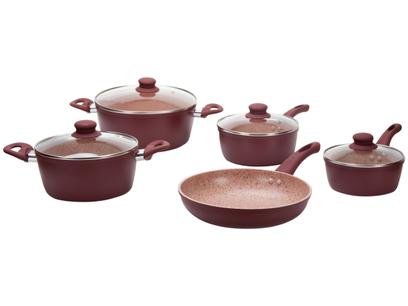 Jogo de Panelas Casambiente Revestimento Cerâmico - de Alumínio Magenta e Rosa 5 Peças Viena