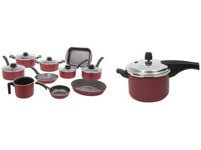 Jogo de Panelas Tramontina Antiaderente Alumínio – Vermelho 10 Peças Turim + Panela de Pressão 4.5L