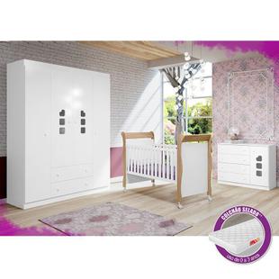 Jogo De Quarto Ana Livia Com Guarda Roupa 4 Portas + Cômoda + Berço 251 + Colchão - Phoenix Baby