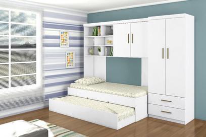 Jogo de Quarto com Módulo Aéreo, Guarda Roupa e Cama Chiara - FbABY - Fnx Móveis