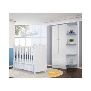 Jogo De Quarto De Bebê Doce Sonho Qmovi 2 Peças Com Berço E Guarda-roupas - Branco Azul