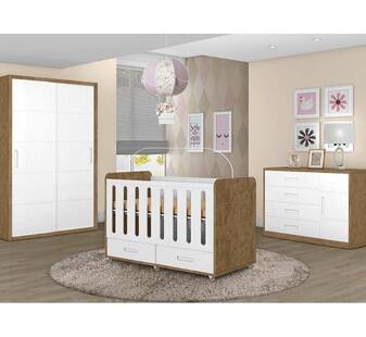 Jogo de Quarto Infantil Dominique Branco Acetinado/Amêndoa Planet Baby