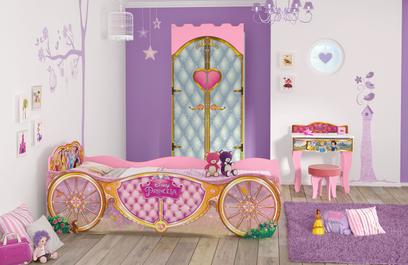 Jogo de Quarto Infantil Princesas Disney com Cama, Guarda Roupa, Penteadeira e Banqueta Pura Magia