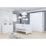 Jogo de Quarto para Bebê HLN com Guarda Roupa 4 Portas + Cômoda + Berço Mini Cama - Phoenix