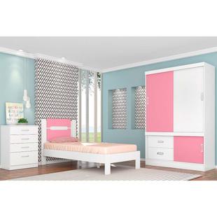 Jogo de Quarto Solteiro 2 Portas de Correr Estilo II - Branco/Branco - Demobile
