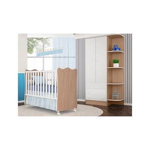 Jogo Quarto Infantil Guarda Roupa e Berço Simples Doce Sonho Carvalho/Branco - Qmovi