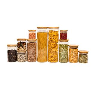 Kit 11 Potes de Vidro Hermético com Tampa de Bambu - Oikos