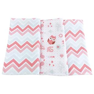 Kit 3 Cueiros Corujinha Rosa Chevron Loupiot - Minasrey