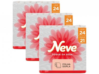 Kit com 3 Unidades de Papel Higiênico – Folha Dupla Neve Toque de Seda 24 Rolos Cada