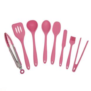 Kit de Utensílios de Silicone com 8 peças Rosa - OIKOS