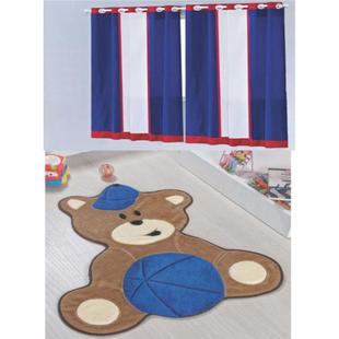 Kit Decoração Anime p/ Quarto de Menino = Cortina Colors 2 Metros + Tapete Pelúcia Urso Baby - Azul Royal - Guga Tapetes