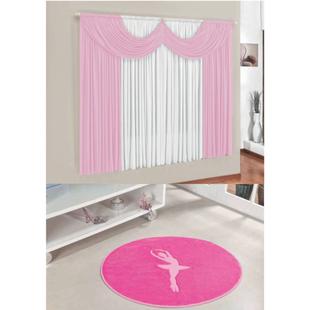 Kit Decoração Mimos Quarto Infantil = Cortina Malha 2 Metros + Tapete Pelúcia Bailarina - Pink Rosa - Casa scarpa