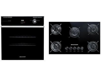 Produtos com Descontos Kit Forno de Embutir a Gás GLP Brastemp – Grill 78L + Cooktop 5 Bocas Ative! BDD75 AE à Gás
