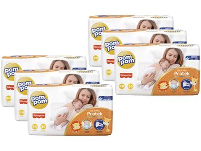 Kit Fralda Pom Pom Fisher-Price Derma Protek – Tam. RN até 5kg 6 Pacotes com 36 Unidades Cada