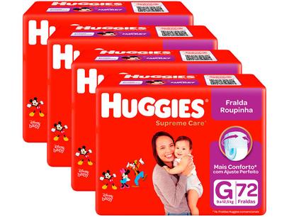 Kit Fraldas Huggies Supreme Care Roupinha Calça – Tam. G 9kg a 12.5kg 4 Pacotes com 72 Unid Cada