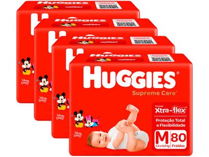 Kit Fraldas Huggies Turma da Mônica Supreme Care - Tam. M 5,5 a 9,5kg 4 Pacotes com 80 Unidades Cada