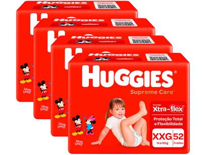 Kit Fraldas Huggies Supreme Care – Tam. XXG 14 a 18kg 4 Pacotes com 52 Unidades Cada