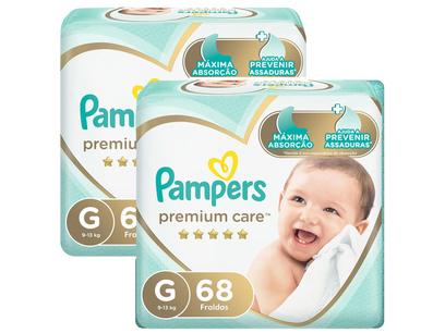 Kit Fraldas Pampers Premium Care Tam. G - 9 a 13kg 2 Pacotes com 68 Unidades Cada
