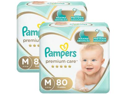 Kit Fraldas Pampers Premium Care Tam. M – 6 a 10kg 2 Pacotes com 80 Unidades Cada